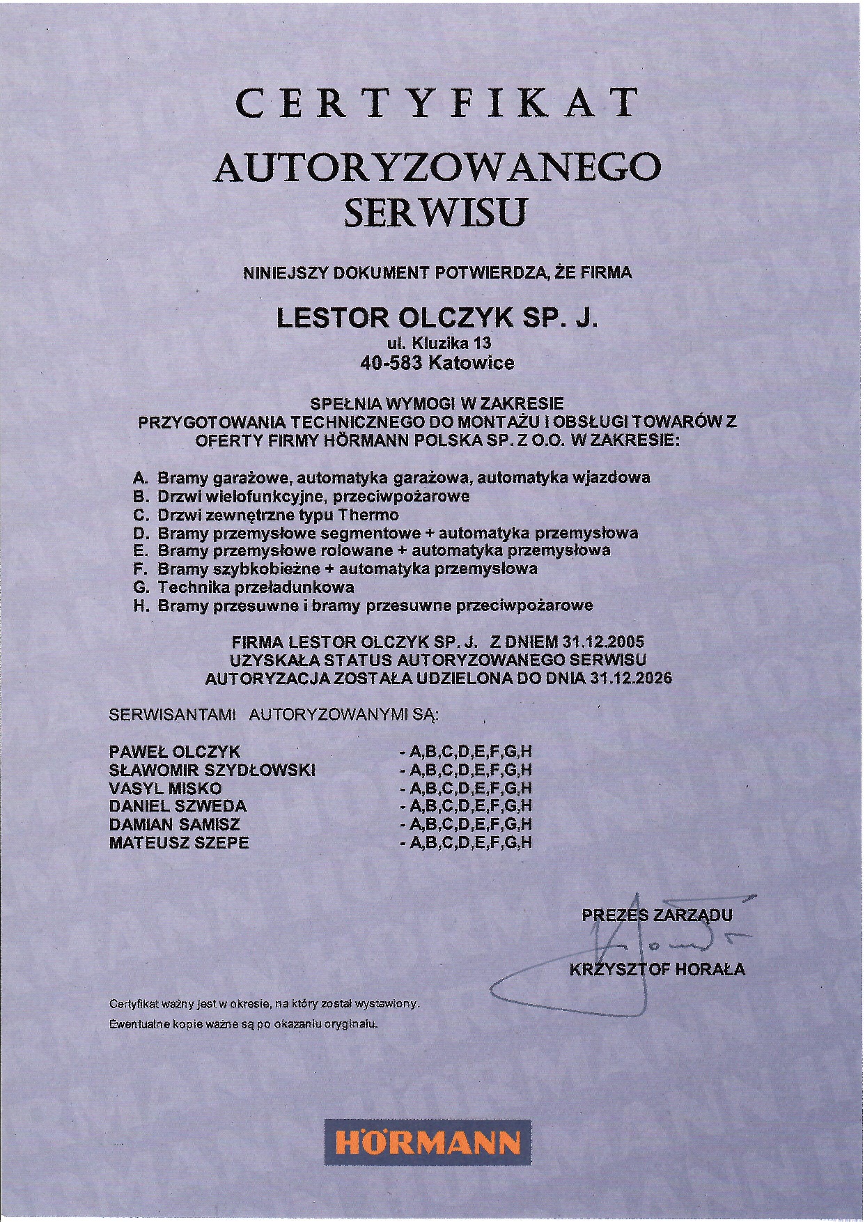 O nas Autoryzacja Hormann serwis 2025 - O nas